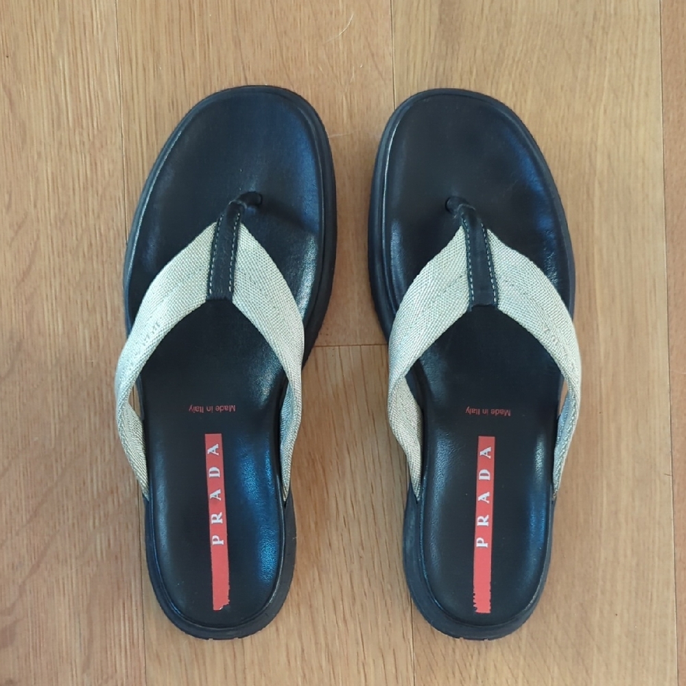 Prada Black and Cream Flip-Flops